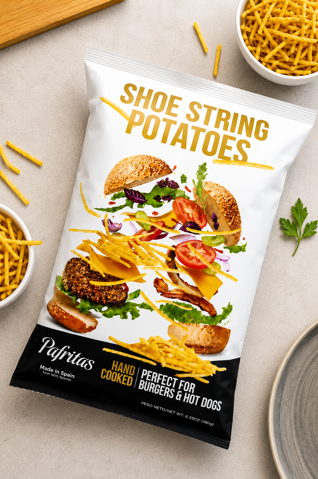 Pack 6 Bolsas Patatas Fritas Gourmet para Hamburguesas Pafritas