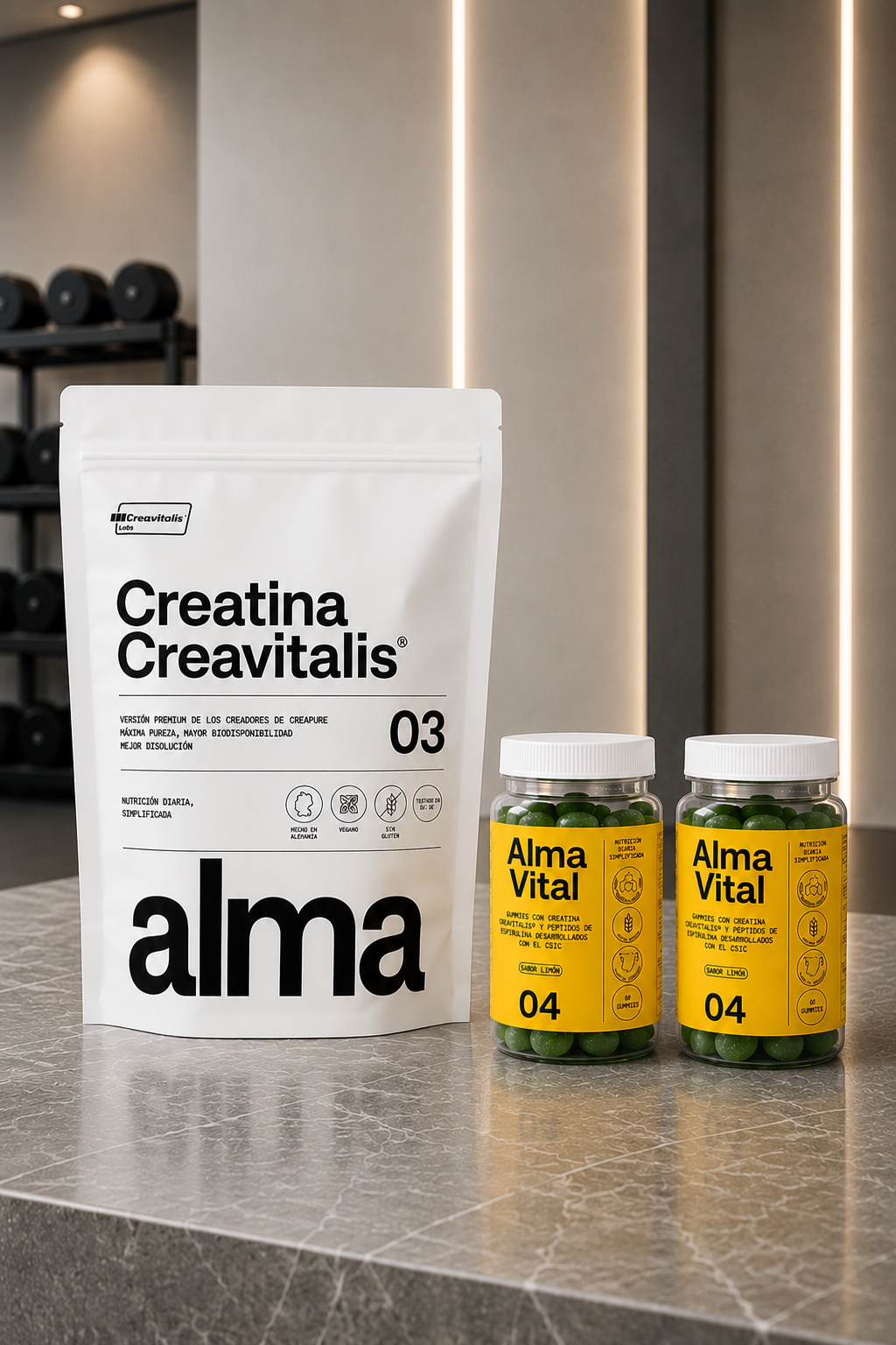 Pack Creatina Creavitalis® y 2 Botes Gummies de Creatina, Espirulina y Vitamina D