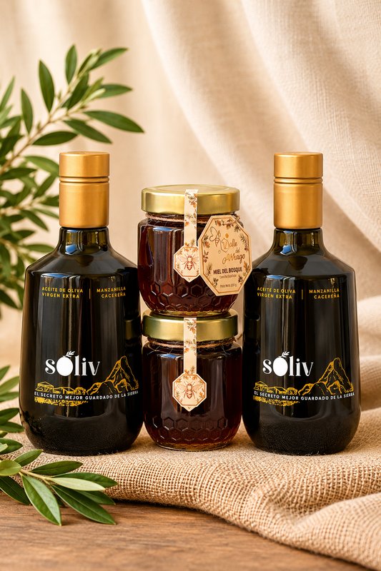 Pack Extremadura | Aceite de Oliva Virgen Extra Premium Cosecha Temprana y Miel de Bosque | AOVE SOLIV